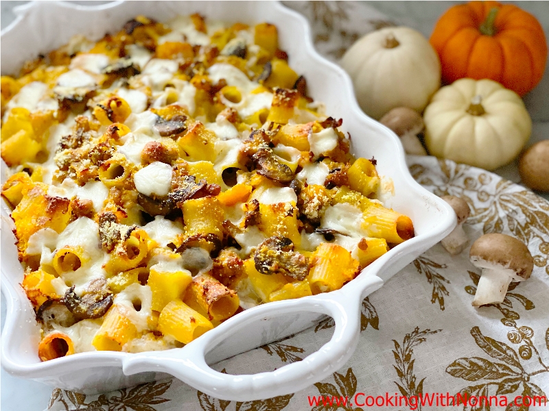 Butternut Squash Sausage & Mushroom Pasta al Forno - Butternut Squash