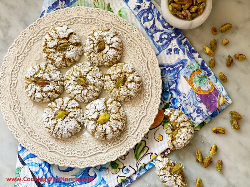 Chewy Pistachio Crinkle Cookies