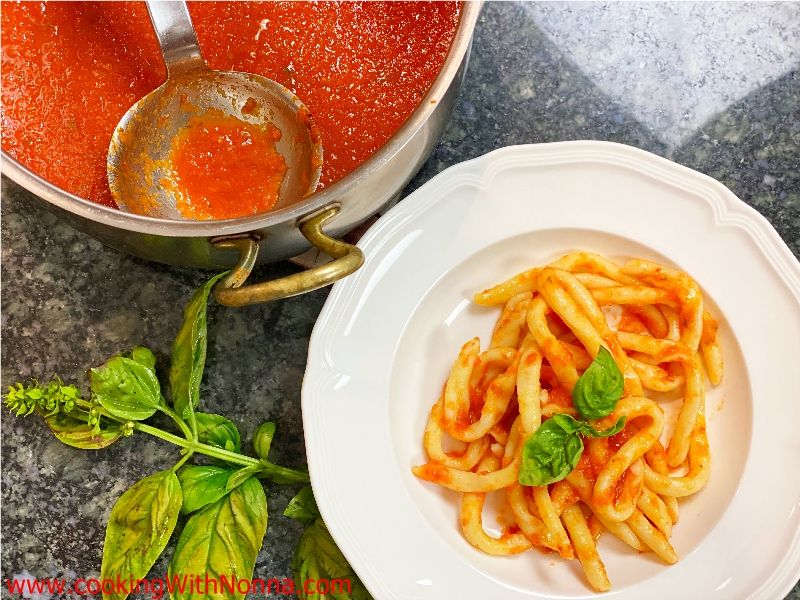 Nonna Angela’s Fresh Sicilian Maccarruna with Tomato Sauce