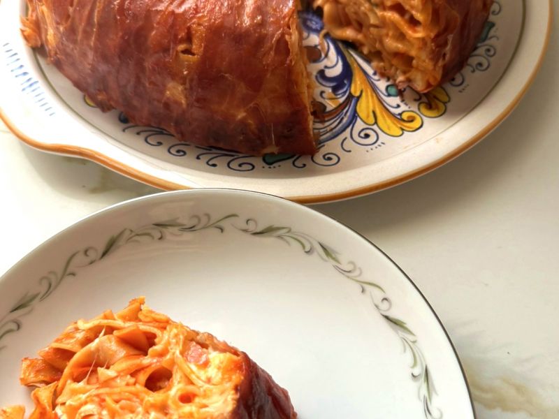 Prosciutto wrapped Tagliatelle Timballo