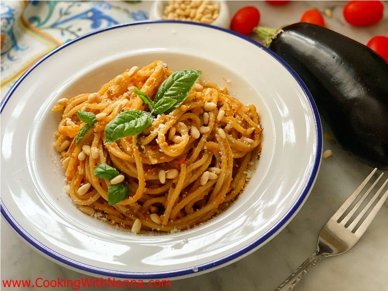 Spaghetti with Roasted Eggplant Pesto
