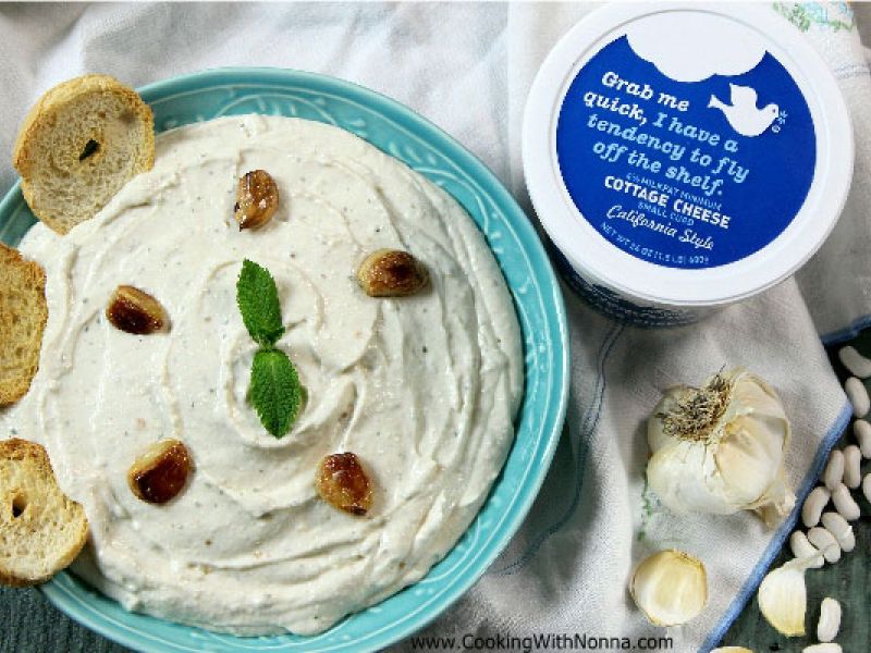 Cottage Cheese Roasted Garlic White Bean Dip