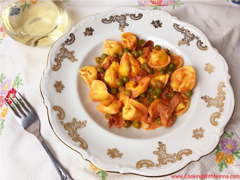 Tortellini with Peas and Prosciutto in Pink Sauce