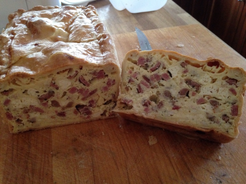 Made my Pizza Rustic Friday with home made basket cheese, home made dry sausage and supresada. Rossella I did use your crust recipe. It was just what I needed it make a great Pizza Rustica. As you can see I could not wait to open it. <br /><br />Buona Pasqua to everyone