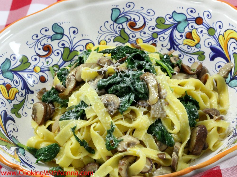 Egg Tagliatelle with Mushrooms and Baby Kale