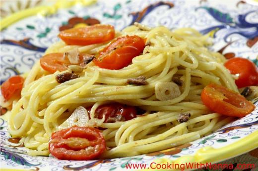 Spaghetti, Anchovies and Cherry Tomatoes